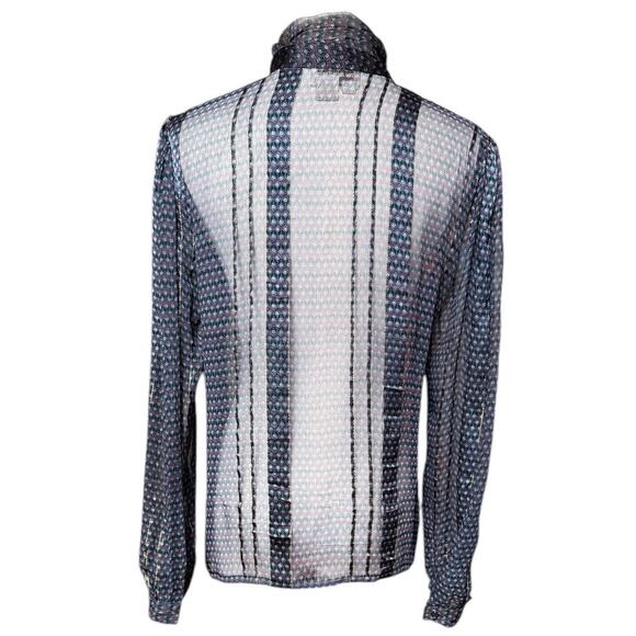 Vintage 70s The Silk Farm Paper Thin Sheer Metallic Silk Chiffon Blouse Size 10 - Picture 2 of 13